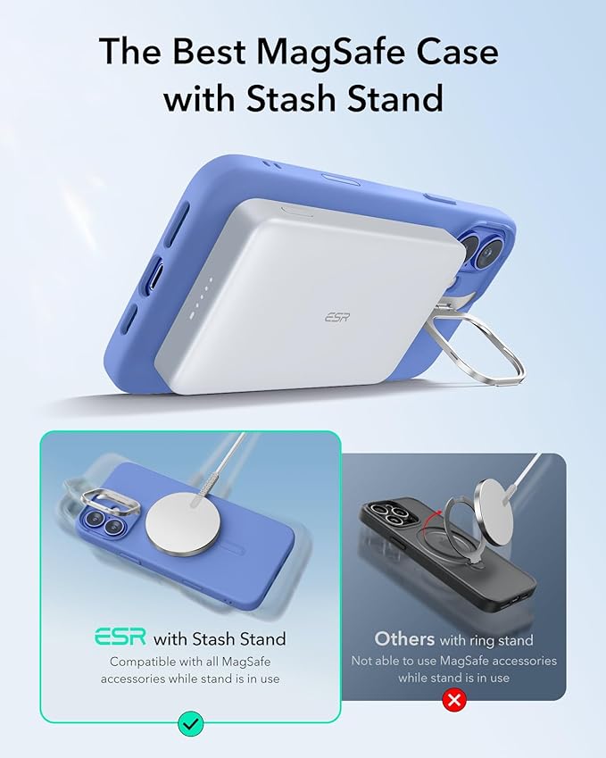 ESR for iPhone 16 Case, Camera Control Button Silicone Case with Stand, Compatible with MagSafe, Built-in Camera Stash Stand, Magnetic Phone Case, Cloud Series, Ultramarine