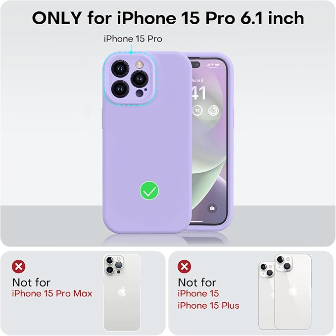 Vooii Compatible with iPhone 15 Pro Case, Upgrade Liquid Silicone, [Enhanced Camera Protection] [Soft Anti-Scratch Microfiber Lining] Shockproof Phone Case for iPhone 15 Pro 6.1 inch - Light Purple