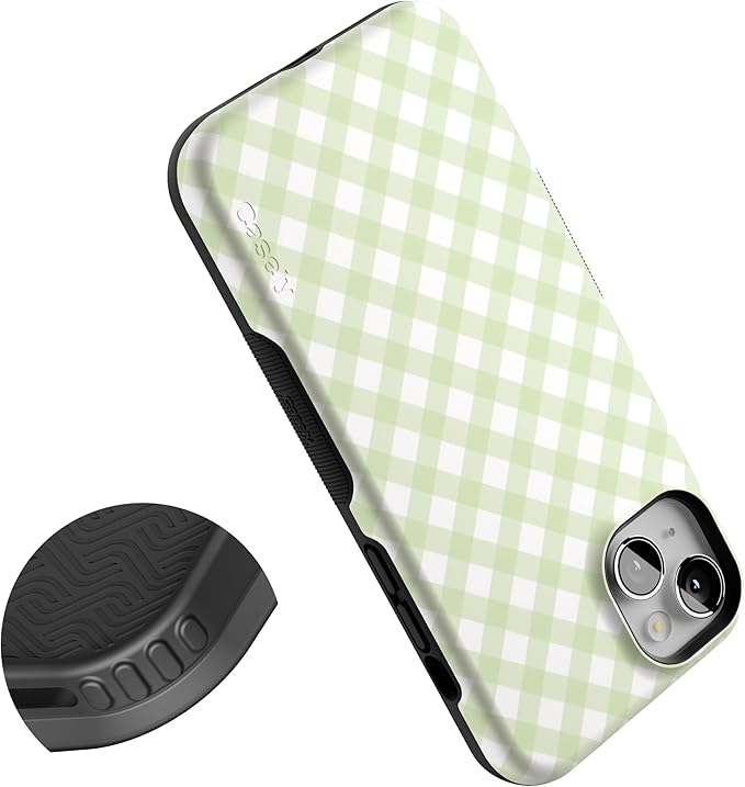 Casely iPhone 14 Case | Mint Lattice | Sunday Best | Green Gingham | Compatible with MagSafe | Bold Protective Design