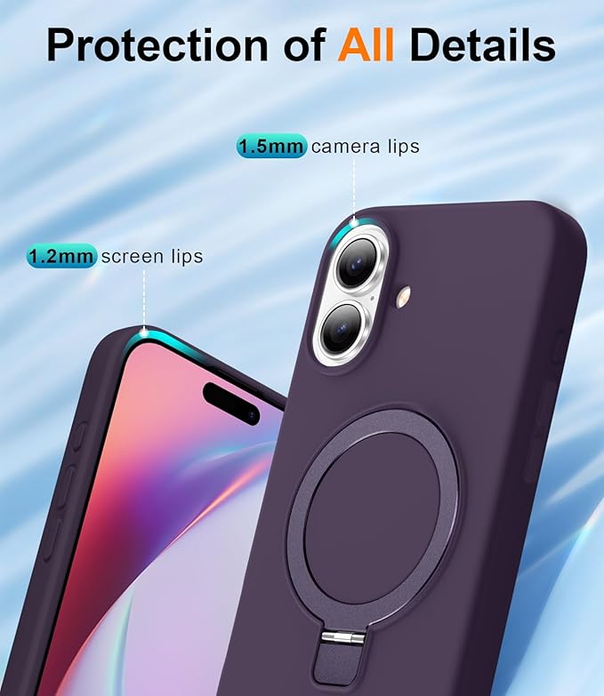 ZHK Liquid Silicone Designed for iPhone 17 Case with Magnet Stand, [Precise Camera Lens Protection][Mil-Grade Drop Shockproof][Soft Anti-Scratch Microfiber Lining] Slim Fit Cover, Purple