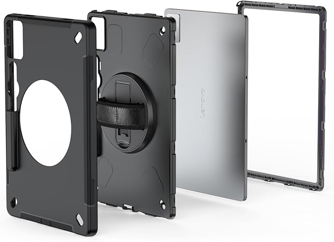 ZenRich Rugged Case for Lenovo Idea Tab Pro 12.7inch,Heavy Duty Shockproof Protective Case w/ [360 Rotating Kickstand] [Hand Strap][Shoulder Belt] for Lenovo Idea Tab Pro 2025 Release Black