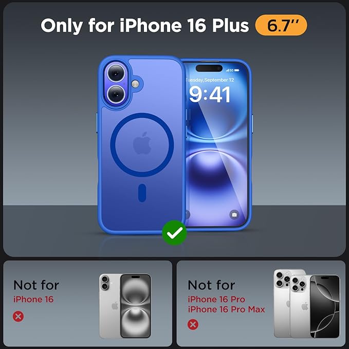 Miracase Magnetic Series for iPhone 16 Plus Case [Compatible with MagSafe] [with 2X Screen Protectors] Military-Grade Protection, Anti-Fingerprint, Slim Phone Case for 16 Plus 6.7 inch - Blue