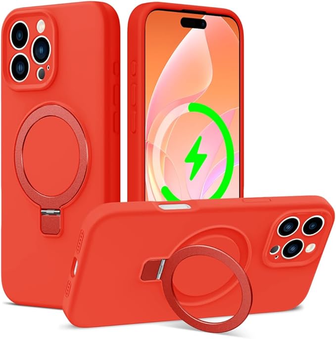 ZHK Liquid Silicone Designed for iPhone 16 pro Case with Magnet Stand, [Precise Camera Lens Protection][Mil-Grade Drop Shockproof][Soft Anti-Scratch Microfiber Lining] Slim Fit Cover, Red