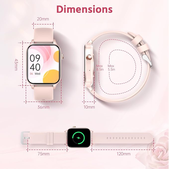 Pink Smart Watch for Women, 1.85" Large Screen Fitness Watch with Bluetooth Call/Voice Assistant, Ultra-Light Smartwatch with Sleep Tracker for Android and iPhone