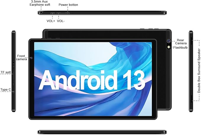 Android Tablet 10 inch Android 13 Tablets with 14GB RAM 128GB ROM, Octa-Core 2.0 GHz, 8000mAh Battery, 5G WiFi, Bluetooth 5.0, HD IPS Touchscreen, 5+8MP Camera Tablet with Keyboard Mouse Case, Black