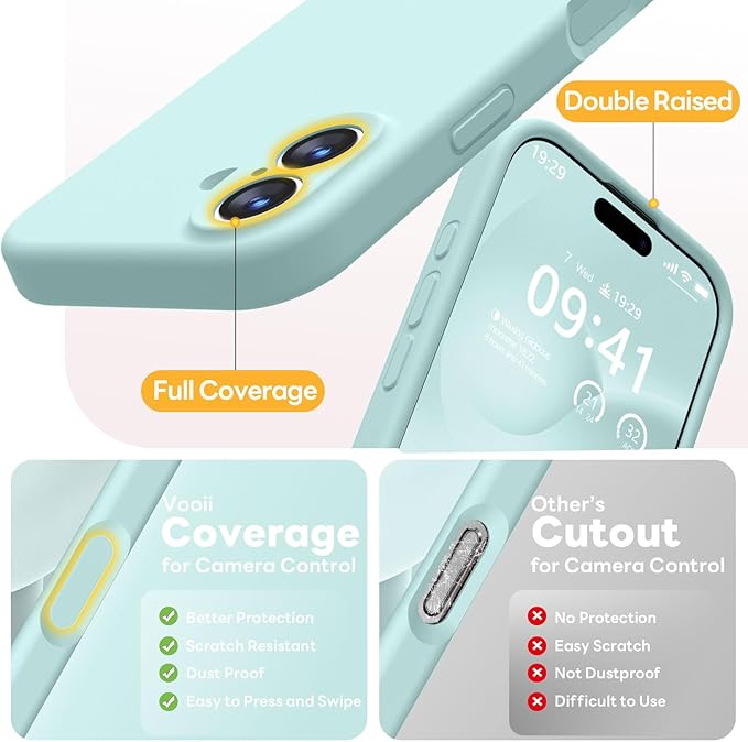 Vooii Magnetic Compatible with iPhone 17 Case (Compatible with Magsafe) (Upgraded Camera Protection) Liquid Silicone Shockproof Full Body Protective Phone Cover for Women Men, Mint, 6.3"