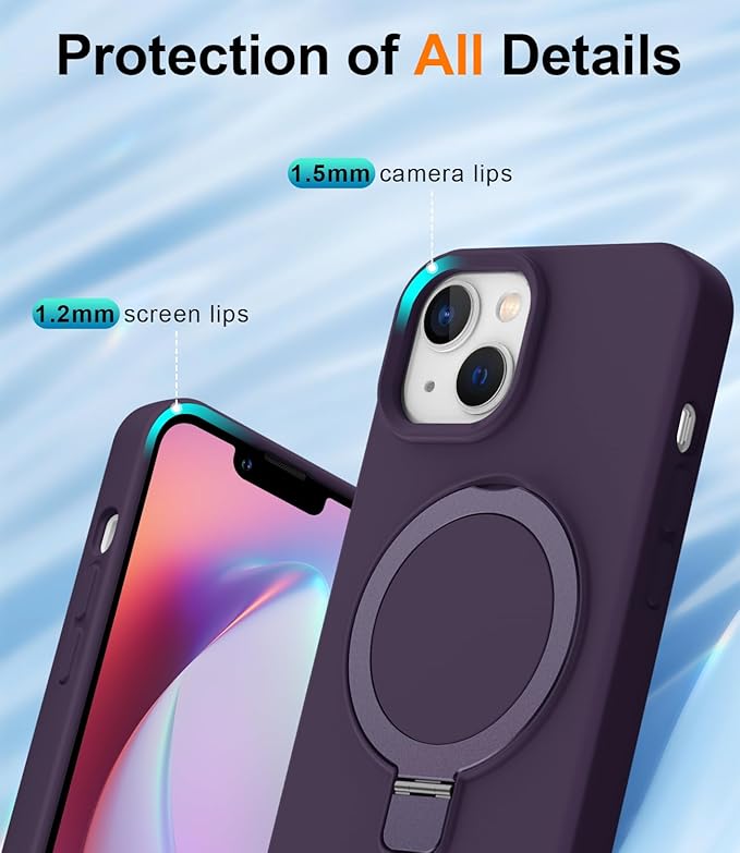 ZHK Liquid Silicone Designed for iPhone 13/14 Case with Magnet Stand, [Mil-Grade Drop Shockproof][Soft Anti-Scratch Microfiber Lining] Slim Fit Cover, Purple
