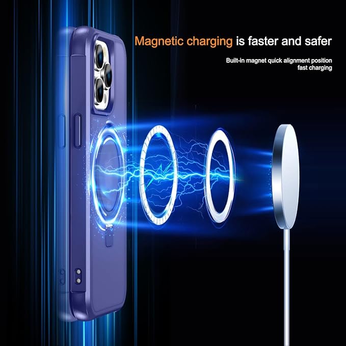 Magnetic Compatible with iPhone 15 Pro Case with Stand [Military Grade Drop Tested][Compatible with Magnet] Ring Translucent Slim Hard Back Soft Edge, Blue