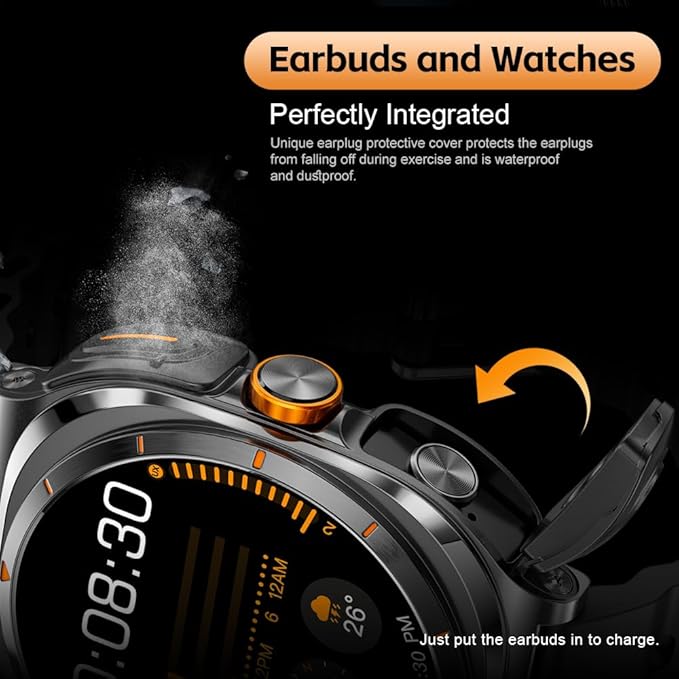 Smartwatch with Earbuds(Answer&Make Calls) IP67 Water Resistant Watch(2 Straps), Sports Watches 100+ Sports Modes (Cycling/Fitness/Hiking), DIY Watch Faces for Men Dad Husband (Silver)