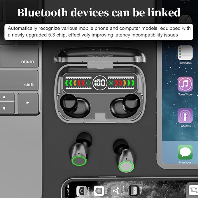 Mini Wireless Earbuds Bluetooth 5.3 in Ear Light-Weight Headphones Built-in Microphone, IPX5 Waterproof, Immersive Premium Sound Long Distance Connection Headset with Charging Case, Black