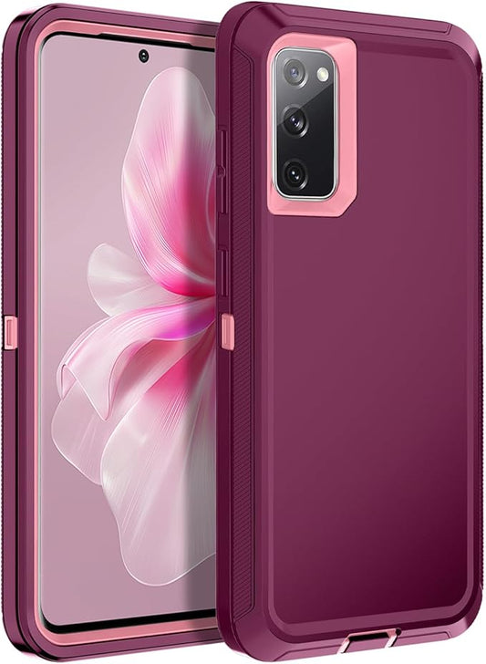 for Samsung Galaxy S20 FE 5G Case Heavy Duty Protective Shockproof Dropproof 3-Layer Full Body Protection [Without Screen Protector] Tough Rugged Case for Galaxy S20 FE,Purple/Pink