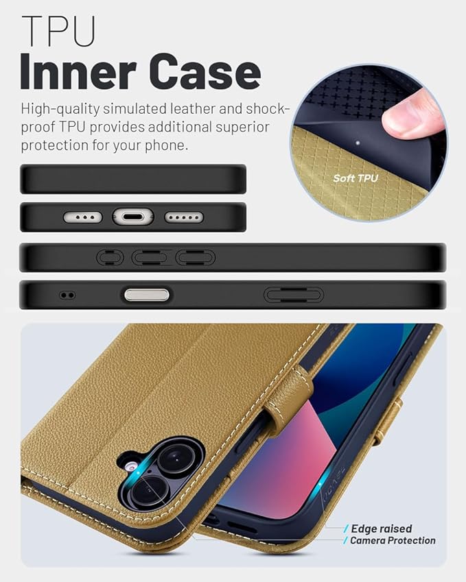 OCASE Compatible with iPhone 16 Wallet Case, PU Leather Flip Folio Case with Card Holders RFID Blocking Kickstand [Shockproof TPU Inner Shell] Phone Cover 6.1 Inch 2024, Copper