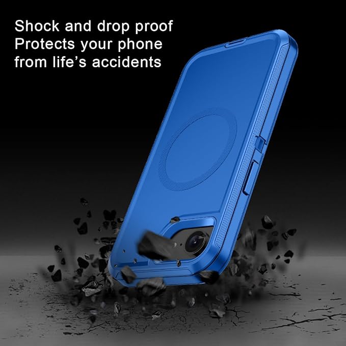 for iPhone 16e Case [Compatible with MagSafe] Shockproof 3-Layer Full Body Protection [Without Screen Protector] Rugged Heavy Duty Cover Case for Apple iPhone 16e 6.1" 2025,Sea Blue
