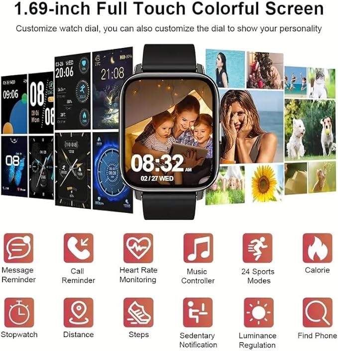 Smart Watches for Women Men, Smartwatch 1.69" Touch Screen with Multiple Sports Modes, GPS Fitness Tracker, Heart Rate Monitor, Blood Pressure Monitor, Blood Oxygen,Sleep Monitor, Purple Band