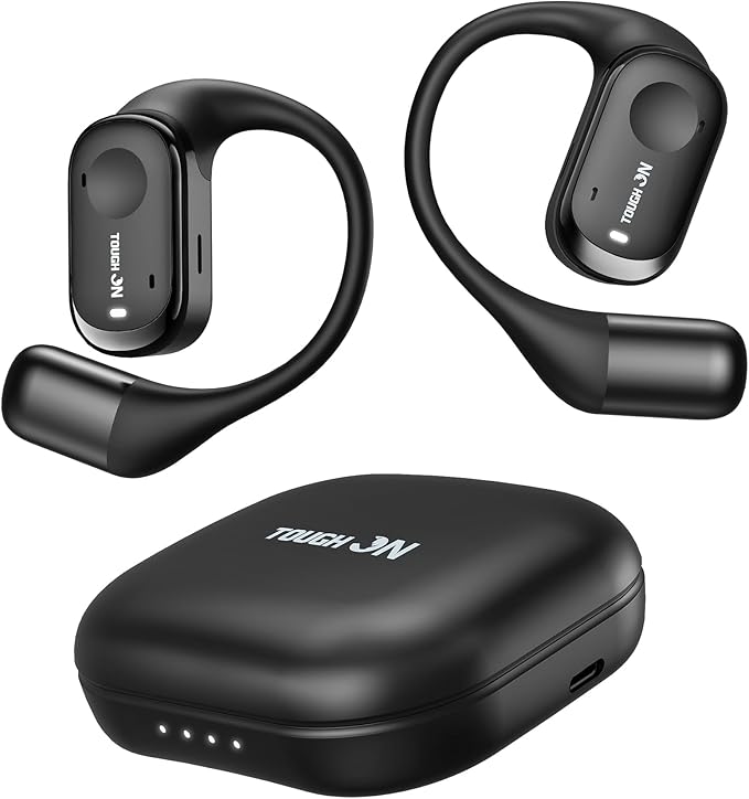 True Open Ear Earbuds Wireless Bluetooth 5.3 Headphones with Microphone, Earbuds with Earhooks, ENC Noise-Cancellation, 45H Playtime, Long-Lasting Comfort, Crystal-Clear Calls for Driving/Gym