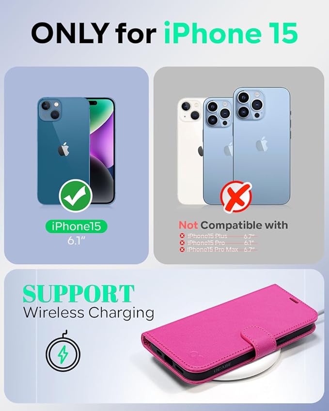 OCASE Compatible with iPhone 15 Wallet Case, PU Leather Flip Folio Case with Card Holders RFID Blocking Kickstand [Shockproof TPU Inner Shell] Phone Cover 6.1 Inch 2023, Rose