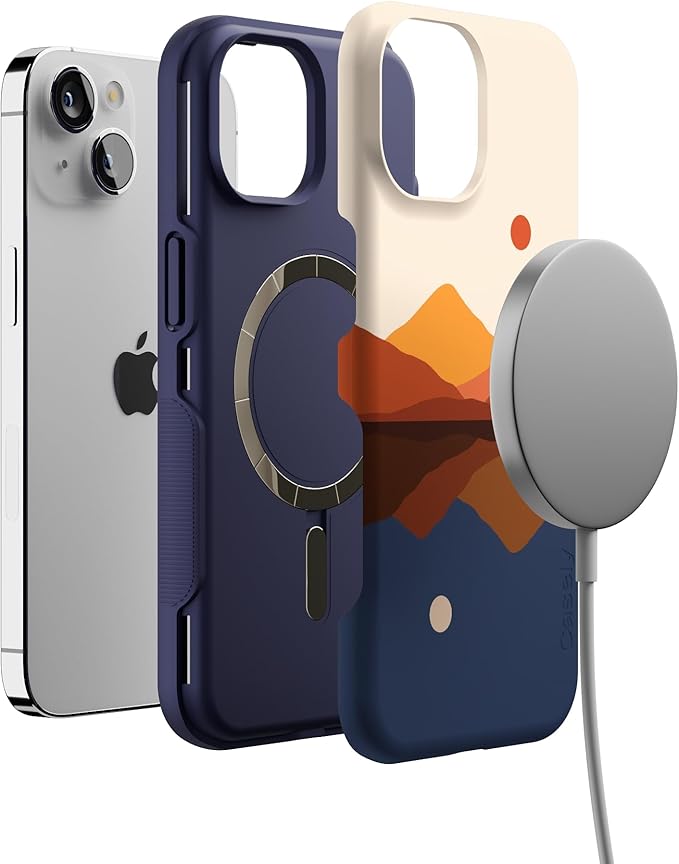 Casely iPhone 14 Case | Opposites Attract | Day & Night Colorblock Mountains | Compatible with MagSafe | Bold Protective Design