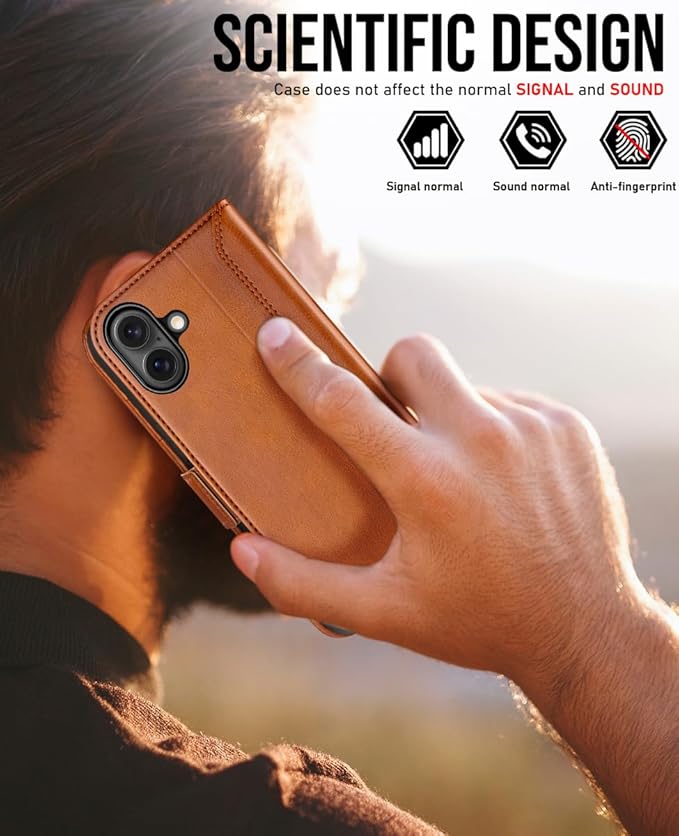 OCASE Compatible with iPhone 16 Wallet Case, PU Leather Flip Folio Case with Card Holders RFID Blocking Kickstand [Shockproof TPU Inner Shell] Phone Cover 6.1 Inch 2024, Retro Brown