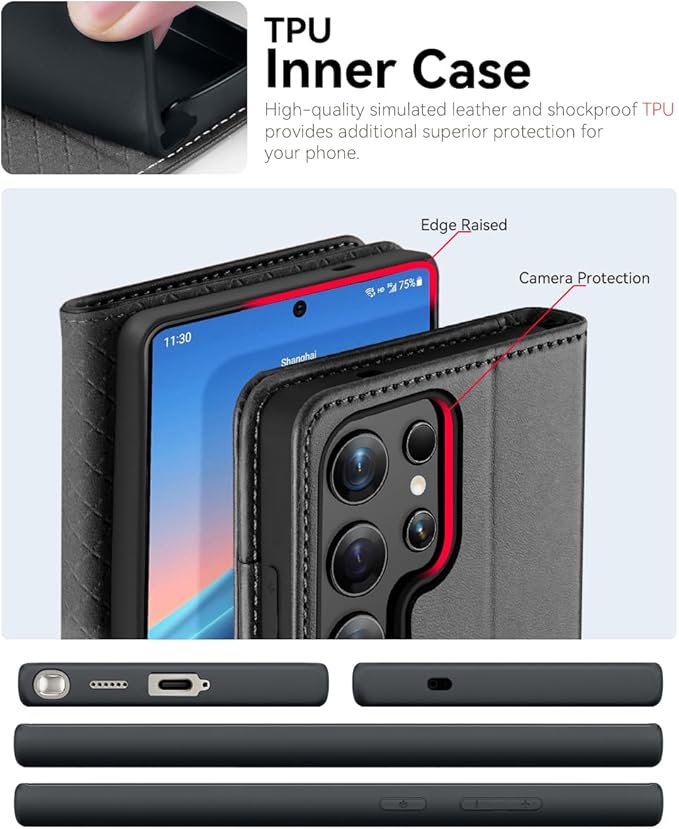 OCASE Compatible with Galaxy S25 Ultra Wallet Case, PU Leather Flip Folio Case with Card Holders RFID Blocking Kickstand [Shockproof TPU Inner Shell] Protective Phone Cover 2025, Graphite