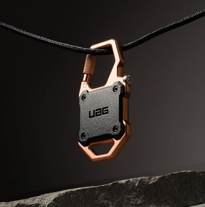 URBAN ARMOR GEAR UAG [Exclusive] Designed for AirTag Case with Built-in Bottle Opener Monarch - Hard Shell Lock Case AirTag Holder Locking Carabiner for Keys, Luggage & Bags, Black/Copper