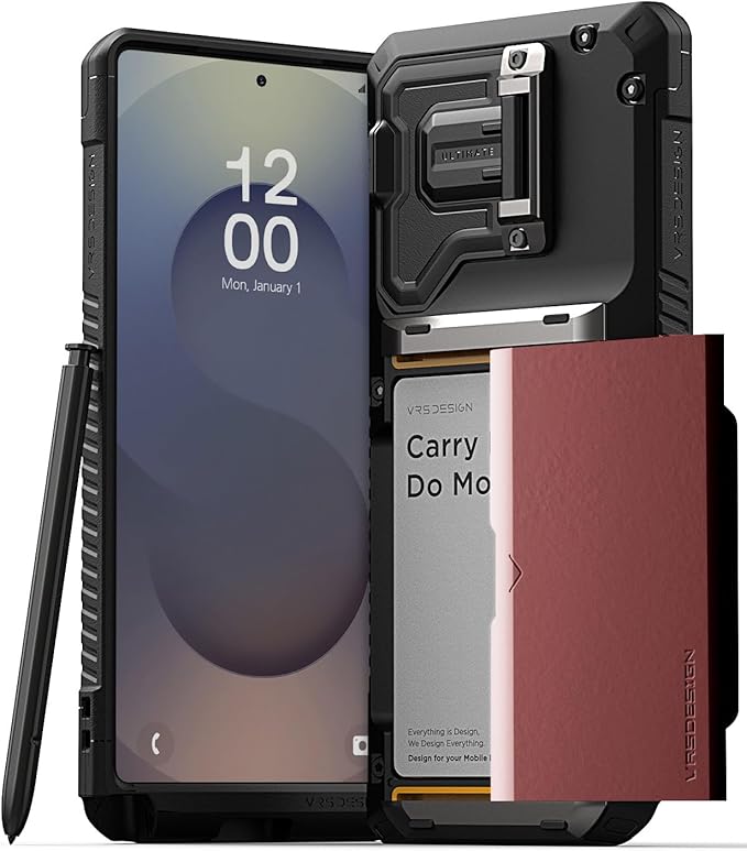 VRS DESIGN Damda Glide DuoGuard for Galaxy S25 Ultra Case (2025), Premium Sturdy Fully Covered Camera Lens Protection Cover Card Holder Wallet Case (Logo Red)