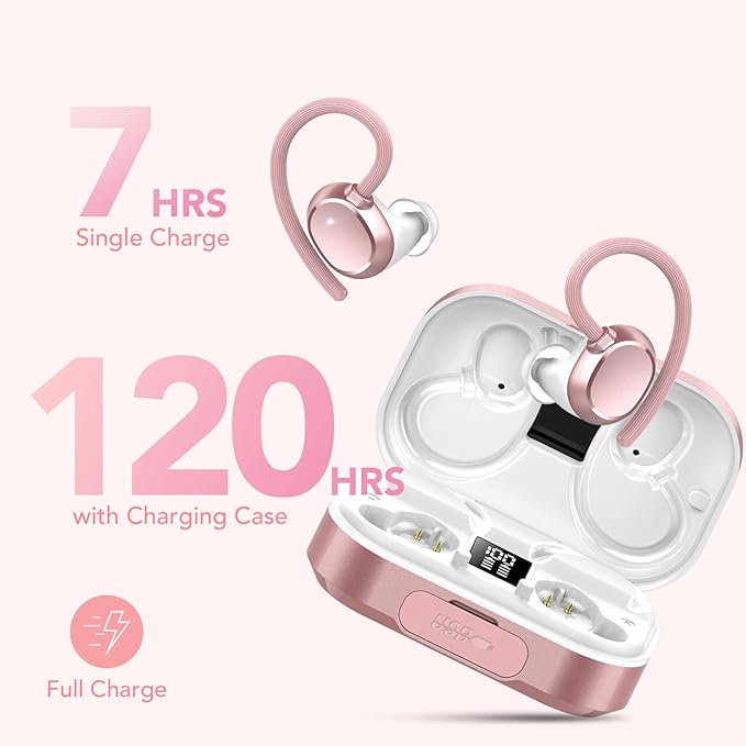 KT1 Wireless Earbuds, Sports Bluetooth Headphones, 120Hrs Playtime Ear Buds for Small Ear, IPX7 Waterproof Running Headphones, Deep Bass, Over Ear Sport Wireless Bluetooth Earphones for Android iOS