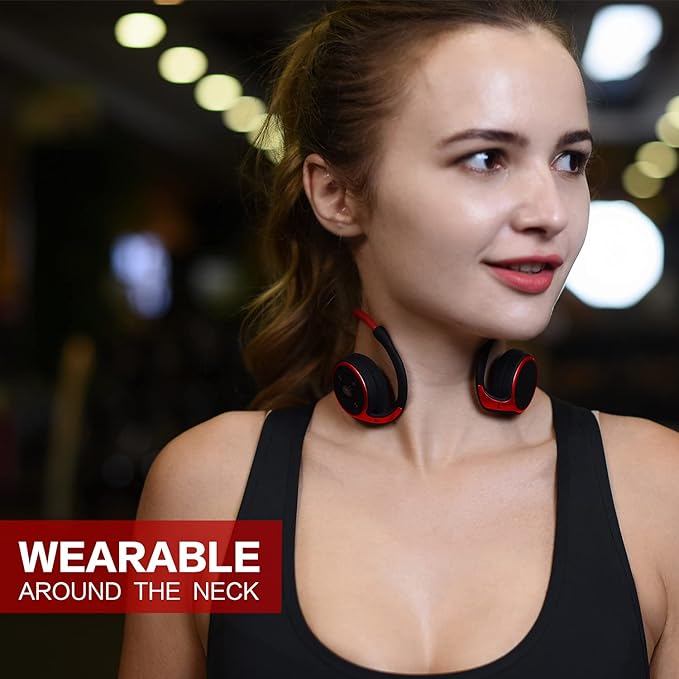 Small Bluetooth Headphones Wrap Around Head - Sports Wireless Headset with Built in Microphone and Crystal-Clear Sound, Foldable and Carried in The Purse, and 12-Hour Battery Life, Red