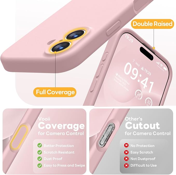 Vooii Magnetic Compatible with iPhone 17 Case (Compatible with Magsafe) (Upgraded Camera Protection) Liquid Silicone Shockproof Full Body Protective Phone Cover for Women Men, Pink Sand, 6.3"