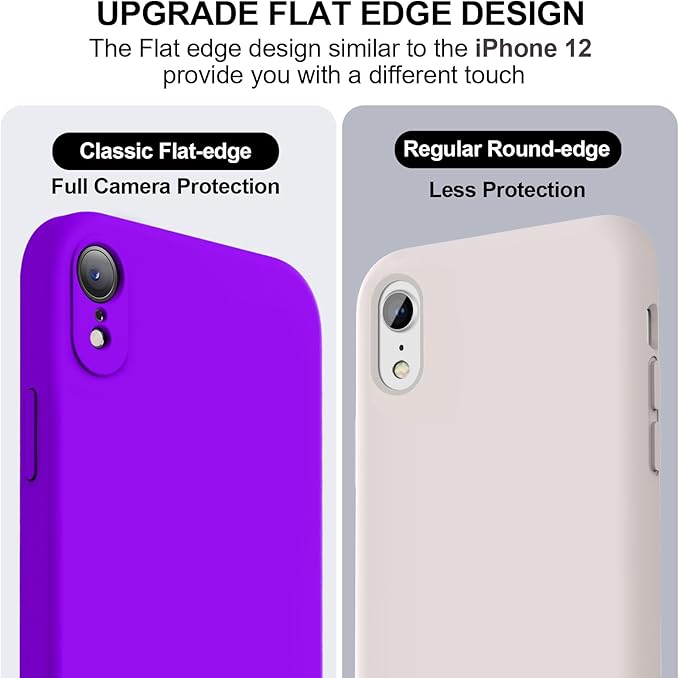 Vooii Compatible with iPhone XR Case, Upgraded Liquid Silicone with [Flat Edges] [Camera Protection] [Soft Anti-Scratch Microfiber Lining] Phone Case for iPhone 10 XR 6.1 inch - Neon Purple