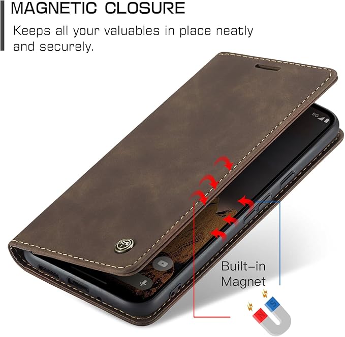 for Google Pixel 10 Pro/Pixel 10/Pixel 9/Pixel 9 Pro Case, Flip Wallet Leather Case with Card Holder Magnetic Closure Shockproof Kickstand Protective Phone Cases Cover, Coffee