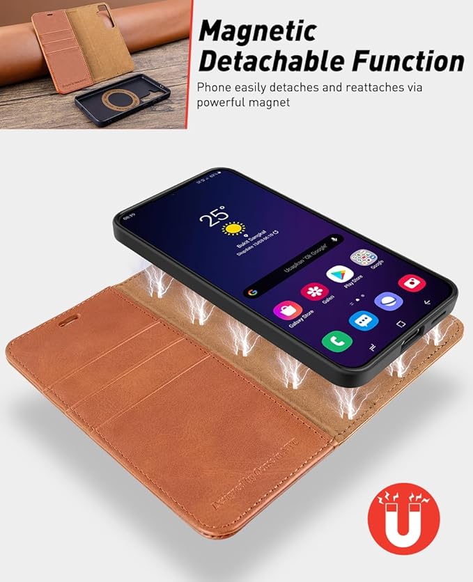 OCASE for Samsung Galaxy S24 Detachable Wallet Case with Card Holder, [2 in 1] PU Leather Flip Folio Case with RFID Blocking Magnetic Stand Removable Shockproof Phone Cover, Brown