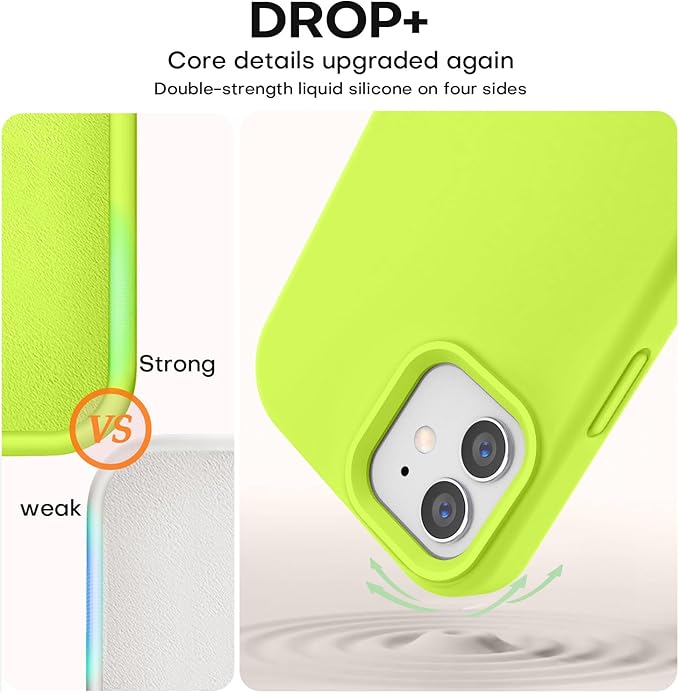 Vooii Compatible with iPhone 12 Case/iPhone 12 Pro Case, Liquid Silicone Upgrade [Soft Anti-Scratch Microfiber Lining] [Shockproof Drop Protection] Phone Case 6.1 inch - Fluorescent Green