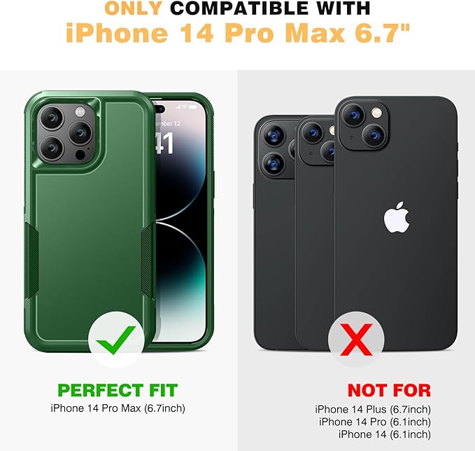 Diaclara Designed for iPhone 14 Pro Max Case, [with Privacy Screen Protector] [Anti Spy] [Military Grade Drop Protection] Heavy Duty Full-Body Shockproof Phone Case, Green