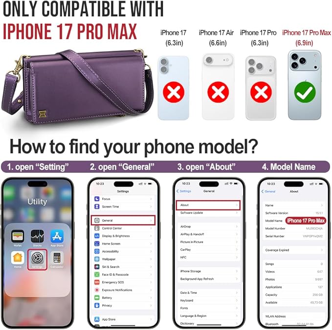 for iPhone 17 Pro Max Wallet Phone Case with 8 Card Holder,RFID Blocking | PU Leather | Kickstand | Flip | Wrist Strap&Shoulder Strap | Shockproof | Zipper Wallet | Women Men | 6.9" | Purple