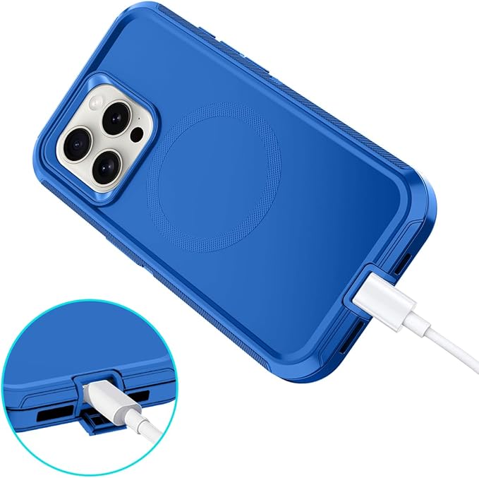 for iPhone 15 Pro Max Case [Compatible with MagSafe] Shockproof 3-Layer Full Body Protection Rugged Heavy Duty Cover Case for Apple iPhone 15 Pro Max 6.7",Sea Blue