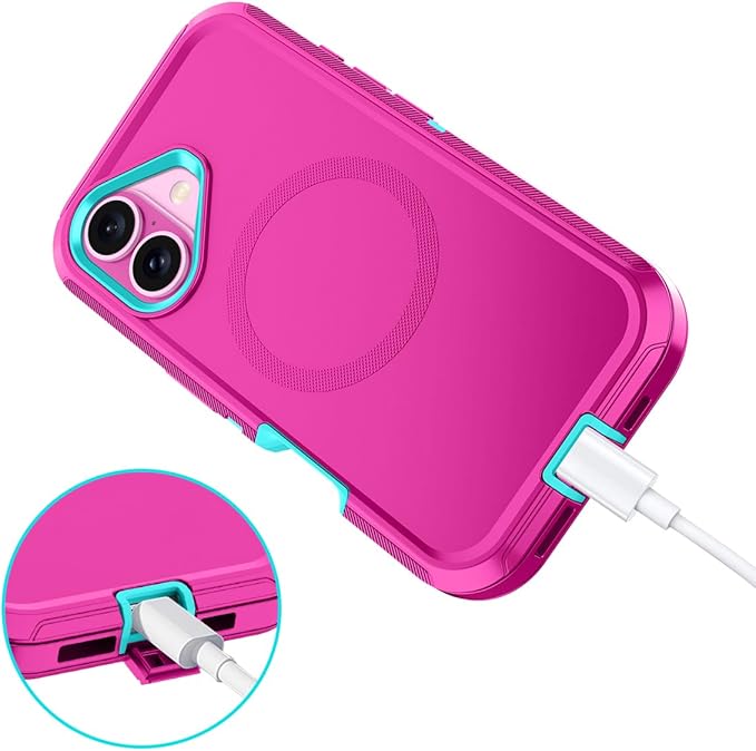 for iPhone 16 Plus Case [Compatible with MagSafe] Shockproof 3-Layer Full Body Protection [Without Screen Protector] Rugged Heavy Duty Cover Case for Apple iPhone 16 Plus 6.7",Rose Red/Green