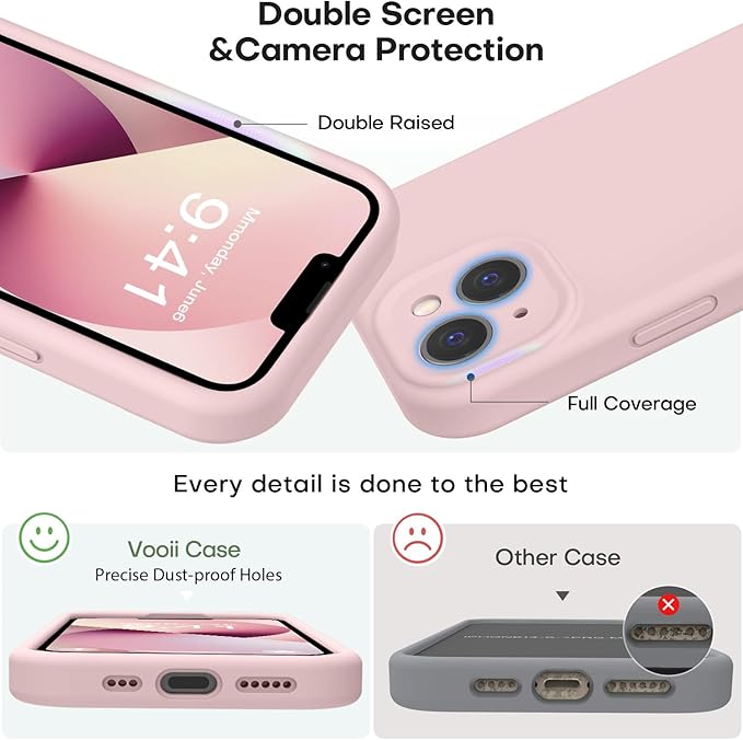 Vooii Compatible with iPhone 13 Case, Liquid Silicone Upgrade [Camera Protection] [Soft Anti-Scratch Microfiber Lining] Shockproof Phone Case for iPhone 13 6.1 inch - Pink Sand