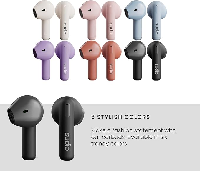 Sudio A1 True Wireless Earbuds, Bluetooth 5.3 Connection, Noise Cancelling, Waterproof, Touch Control, Charging Case, Premium Sound Quality, Comfortable Fit – Black