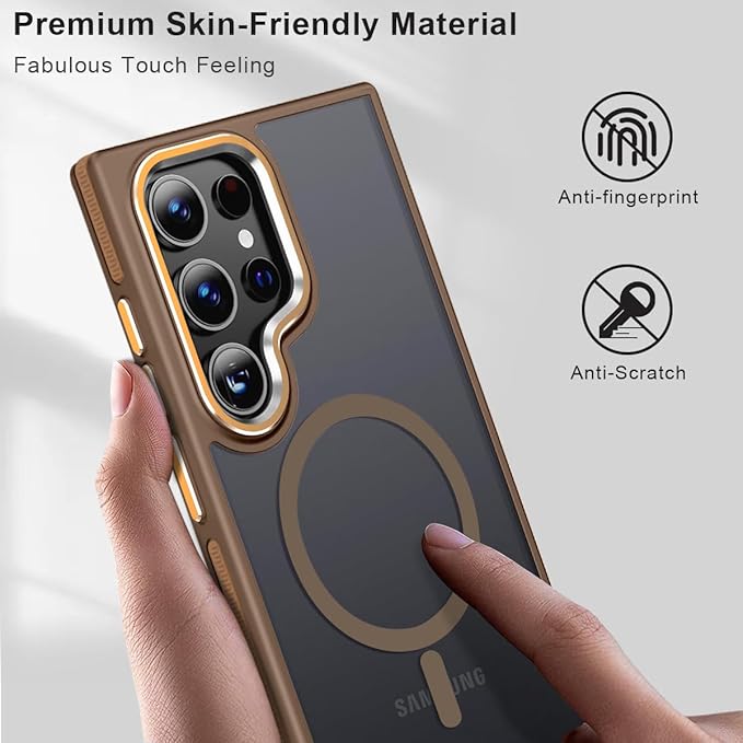 Case for Samsung Galaxy S24 Ultra Compatible with Magsafe, Slim Matte S24 Ultra Phone Case [Enhanced Non-Slip Technology] [Drop Protection], Translucent Cover for Samsung S24 Ultra (Brown)