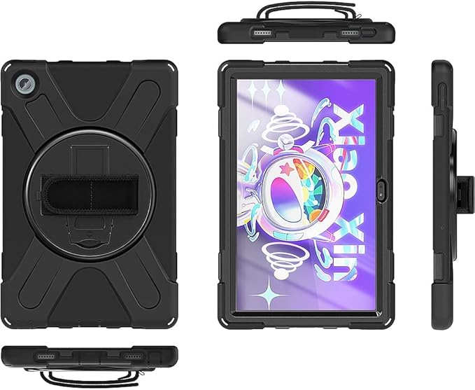 SaharaCase - Protection Hand Strap Series Case for Lenovo Tab M10 Plus (3rd Gen) [Shockproof Bumper] Rugged Full Screen Protection Integrated Kickstand Antislip Cover - Black