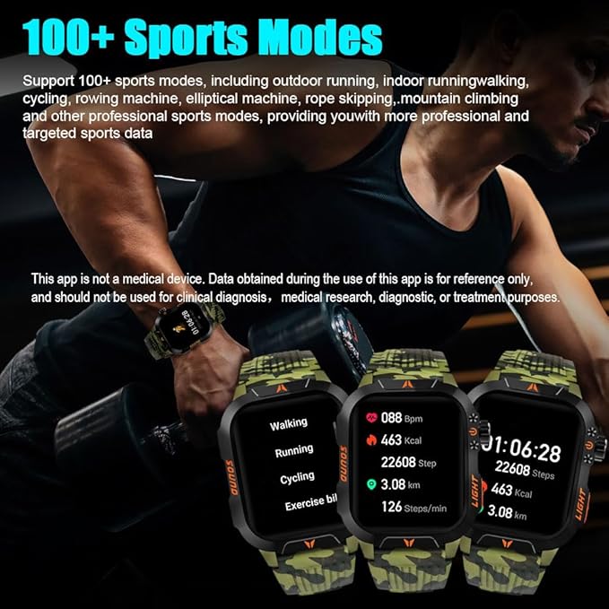 QTLLBT Men's Military Smart Watch HD LED Altimeter Barometer Fitness Tracker Sports Watch with Heart Rate SpO2 Pressure Sleep Monitoring Function Men Women Watch