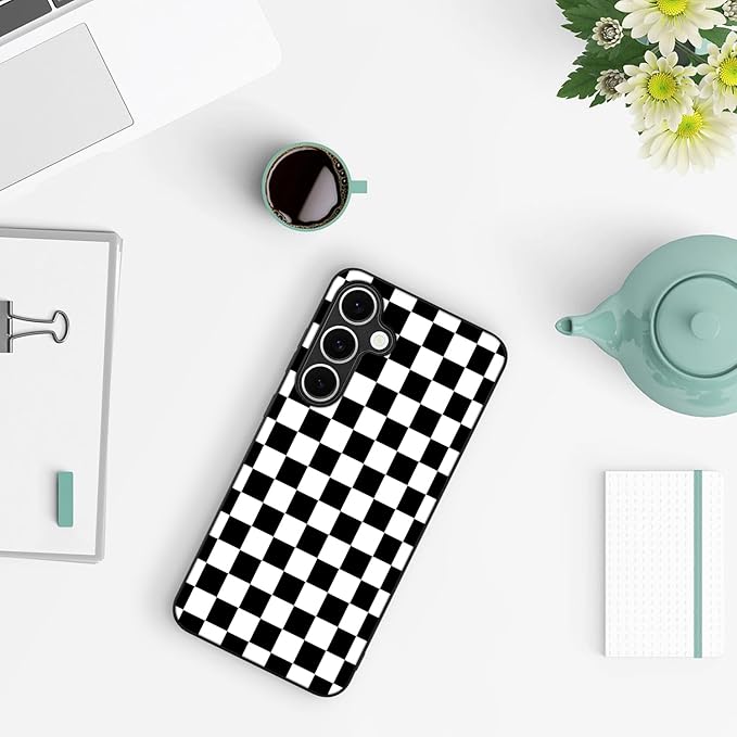 Compatible with Samsung Galaxy S24 Fe Case Checkered Pattern Military-Grade Drop Protection Non-Slip Sides Anti-Scratch Back Shockproof Lightweight Slim Case for Samsung Galaxy S24 Fe