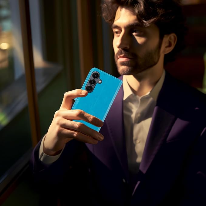 MONASAY Wallet Case Fit for Samsung Galaxy S25+ Plus 5G, [Lens & Glass Screen Protector Included] [RFID Blocking] Flip Folio Leather Cell Phone Cover with Credit Card Holder, 6.7 inch, Light Blue