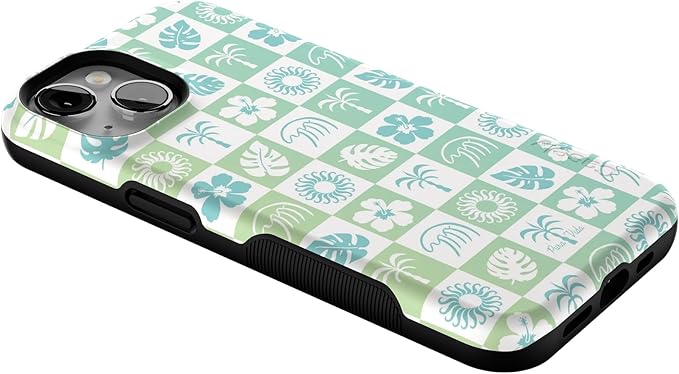 Casely iPhone 14 Case | Coastal Checkers | Pura Vida Floral | Compatible with MagSafe | Bold Protective Design