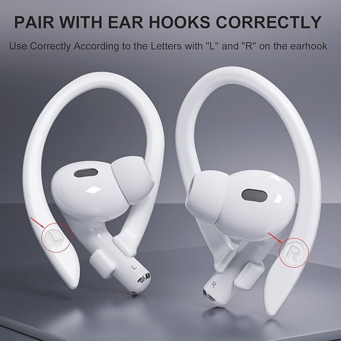 2 Pairs AirPods Ear Hooks for AirPods Pro 3, AirPods Pro 2, AirPods Pro, AirPods 4, 3, 2 & 1, Upgraded Anti Slip Sports Clip Hooks for AirPods 1, 2, 3, 4,Pro, Pro 2, Pro 3 – White