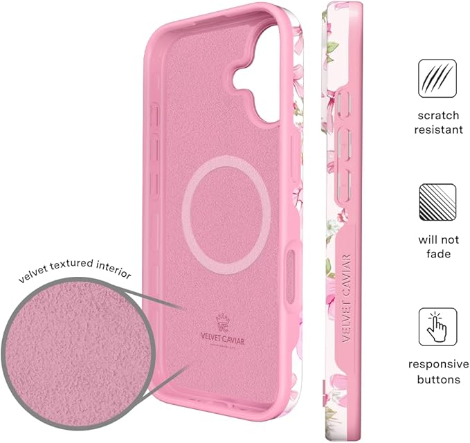VELVET CAVIAR Case for iPhone 17 | Compatible with MagSafe | 10ft Drop Tested | Protective Designer Cases | Posie Pink Bow