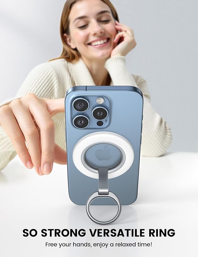 Lamicall Magnetic Phone Ring Grip Stand - [Stable Dual-Hinge] Ring Kickstand 360° Rotation Finger Holder [Super Magnet] Ring Grip, for MagSafe Accessories for iPhone 17 16 15 14 Pro Max, White