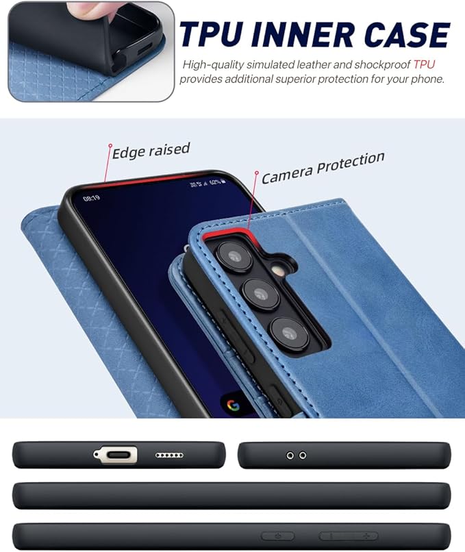 OCASE Compatible with Galaxy S24 5G Wallet Case, PU Leather Flip Folio Case with Card Holders RFID Blocking Kickstand [Shockproof TPU Inner Shell] Phone Cover (2024), Light Blue