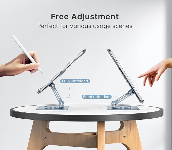 Tablet Stand Adjustable with 360° Swivel Base Aluminum Tablet Stand Holder for iPad/Samsung/iPad Pro Air Mini/Galaxy/Switch, Blue