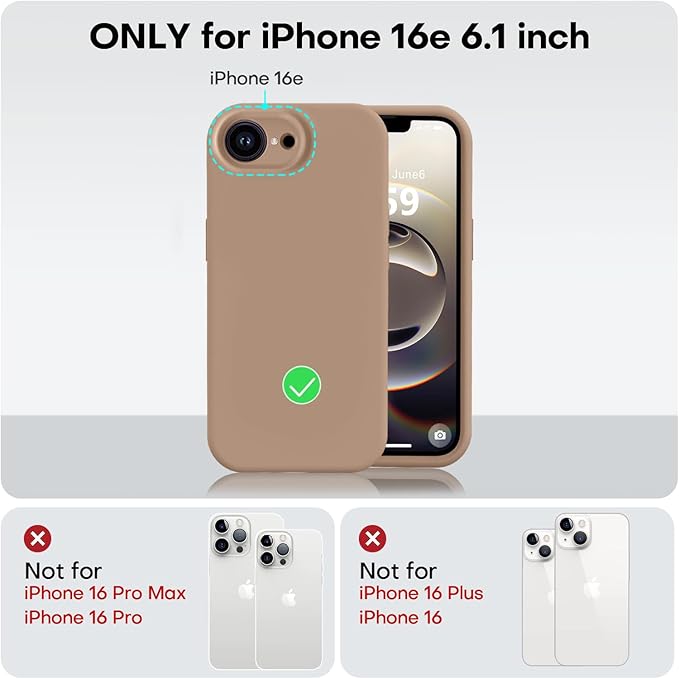 Vooii Compatible with iPhone 16e Case, Liquid Silicone Upgrade [Camera Protection] [Soft Anti-Scratch Microfiber Lining] Shockproof Phone Case for iPhone 16e 6.1 inch - Light Brown